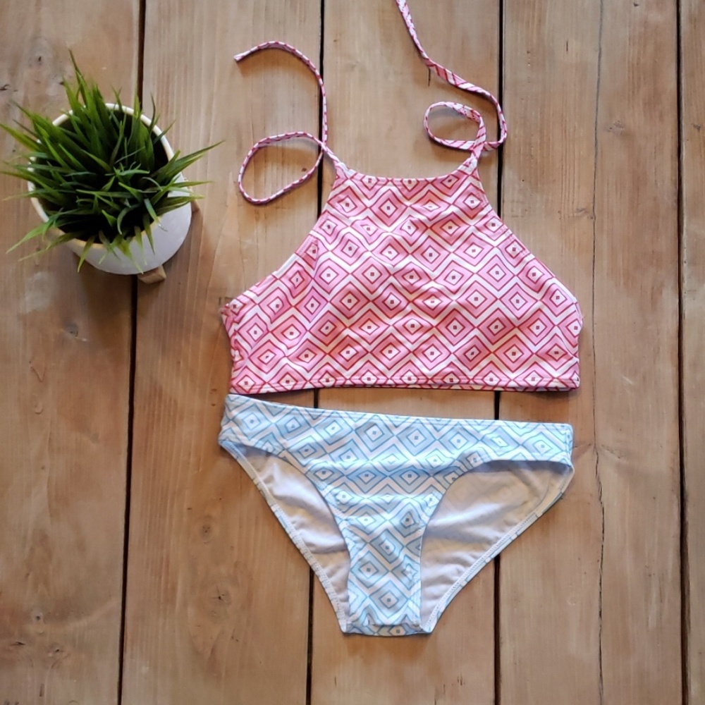 Super fun Bohemian pink & blue bikini